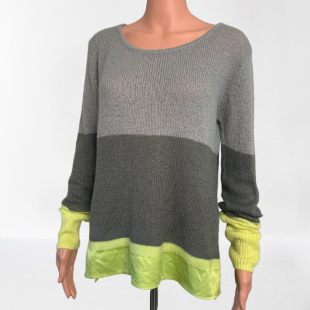 Hinge Long Sleeve Color Block Pullover Top Large